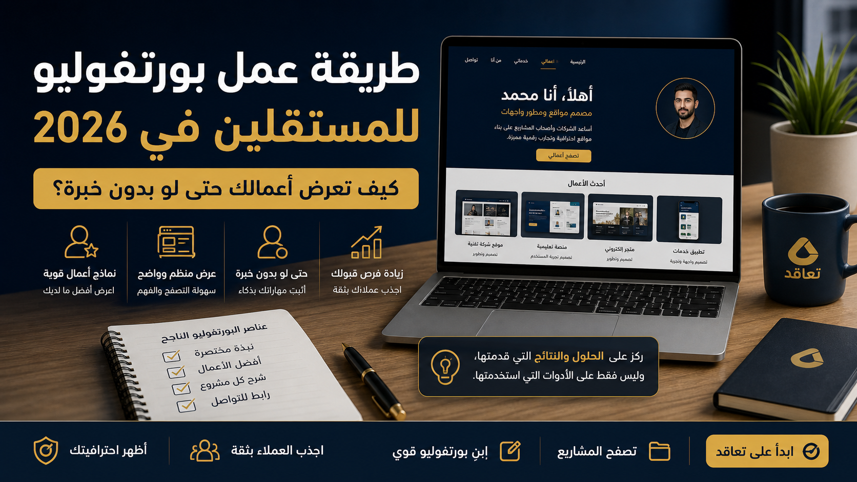 طريقة عمل بورتفوليو للمستقلين في 2026: كيف تعرض أعمالك حتى لو بدون خبرة؟