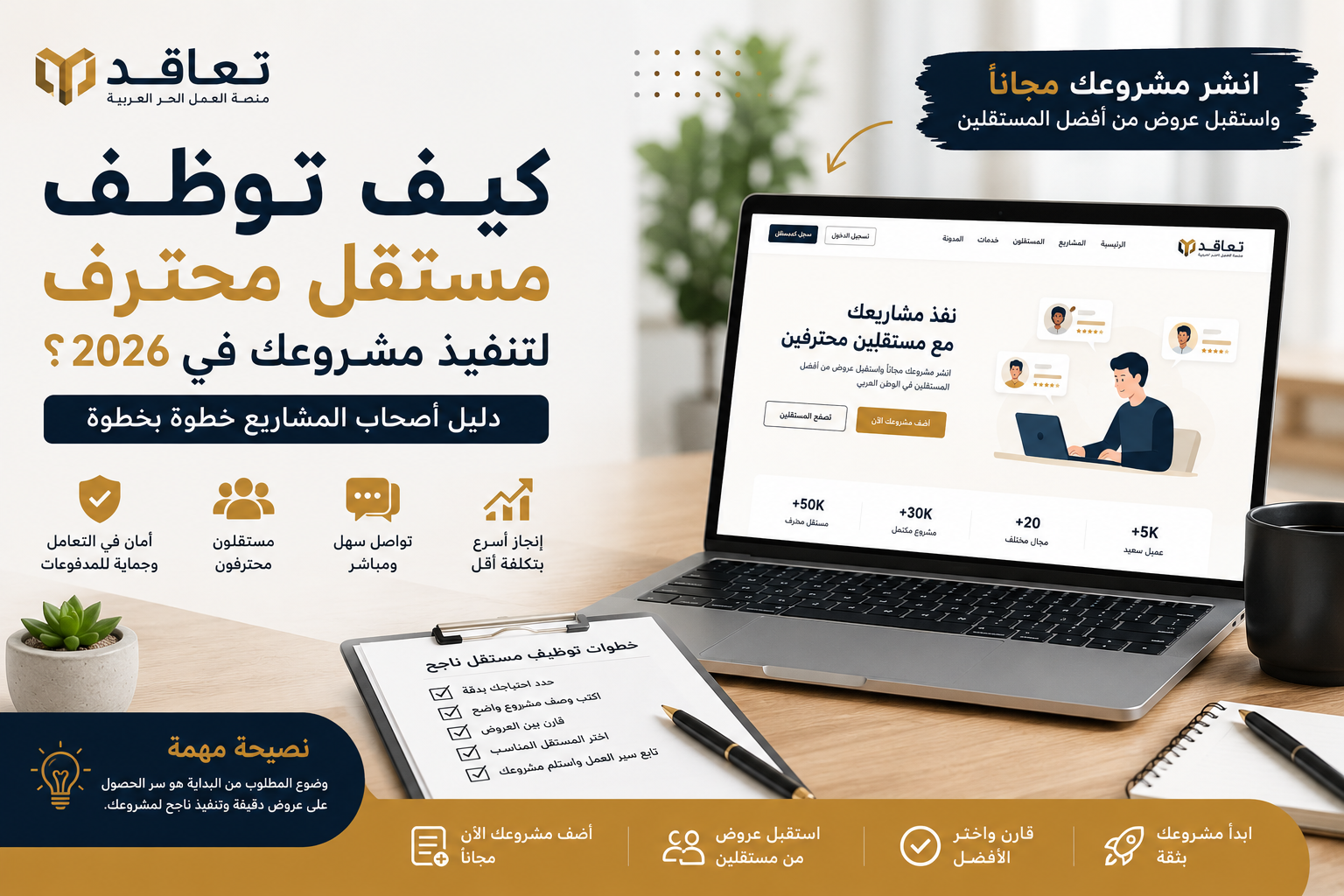 كيف توظف مستقل محترف لتنفيذ مشروعك في 2026؟ دليل أصحاب المشاريع