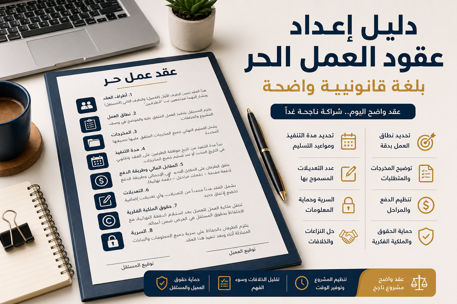 دليل إعداد عقد عمل حر واضح: أهم البنود لحماية العميل والمستقل