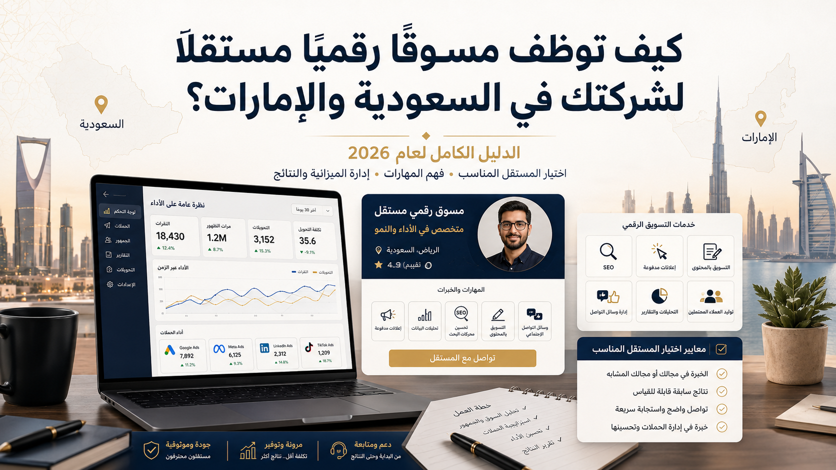 كيف توظف مسوقًا رقميًا مستقلًا لشركتك في السعودية والإمارات؟ الدليل الكامل لعام 2026