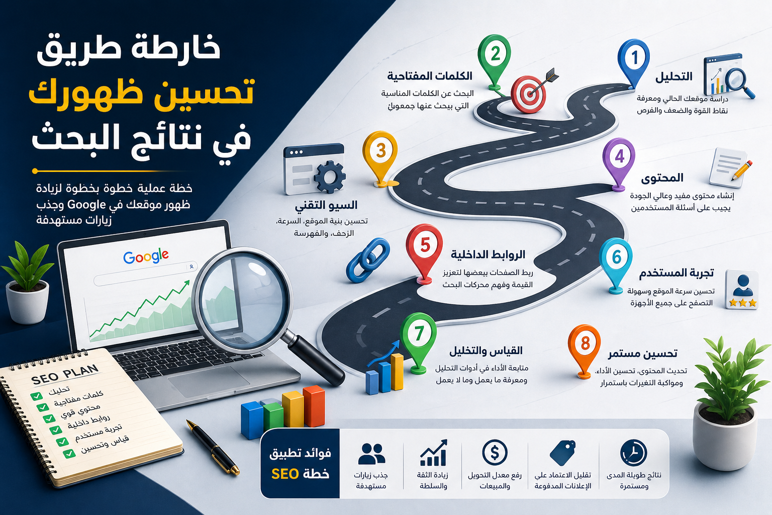 خارطة طريق تحسين ظهور موقعك في نتائج البحث: خطة عملية لزيادة الزيارات