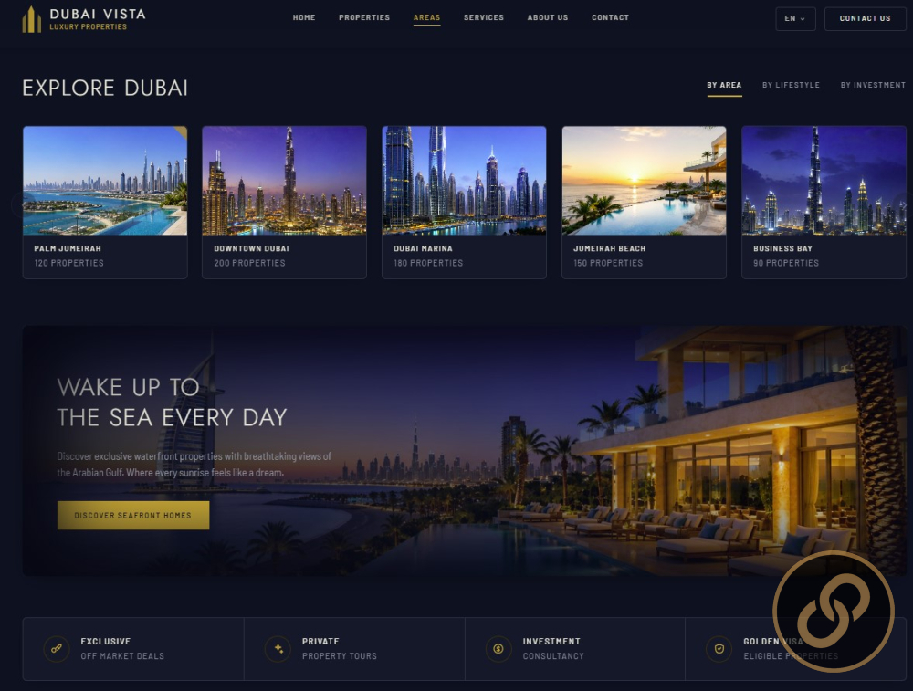 تصميم موقع عقارات فاخرة — DUBAI VISTA