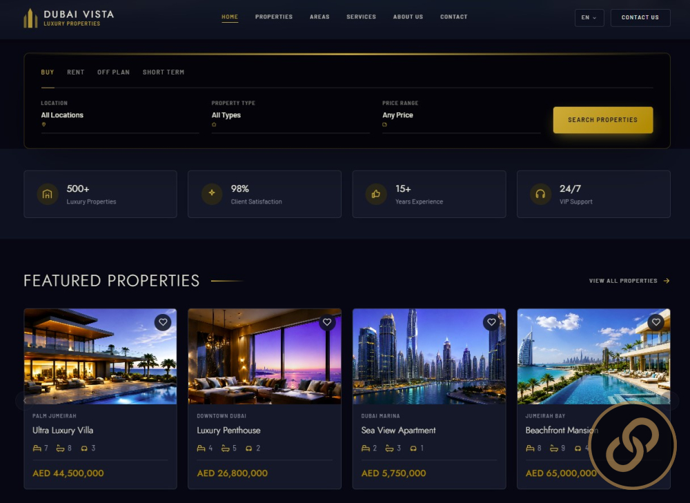 تصميم موقع عقارات فاخرة — DUBAI VISTA