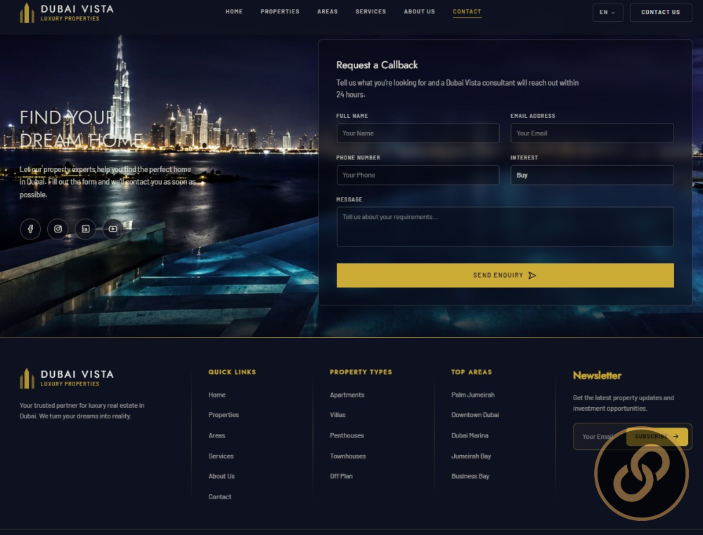 تصميم موقع عقارات فاخرة — DUBAI VISTA